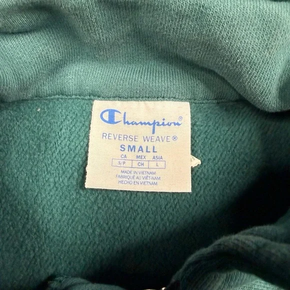 Champion Sweater Mens Small 1/4 Zip Pullover Sweatshirt Teal Green Reverse Weave - Picture 3 of 6